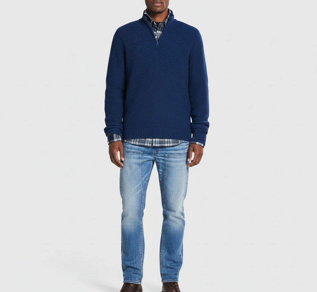 Pull col roulé homme avec fermeture éclair en coton