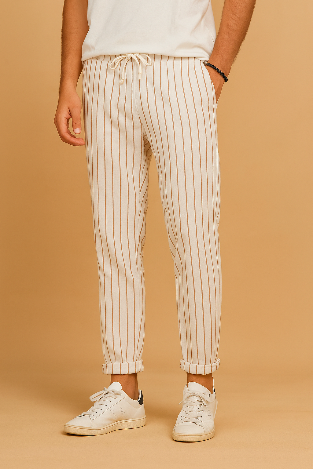 Pantalon en lin rayé pour hommes style estival aéré coupe décontractée