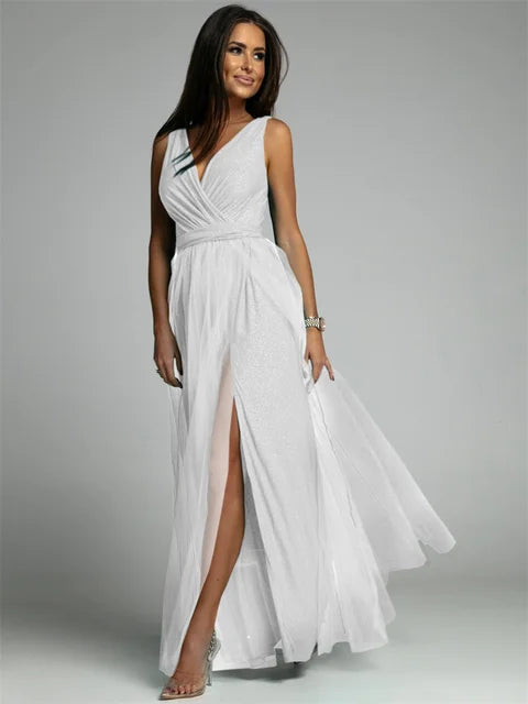 Robe de soirée femme luxueuse en tulle avec fente