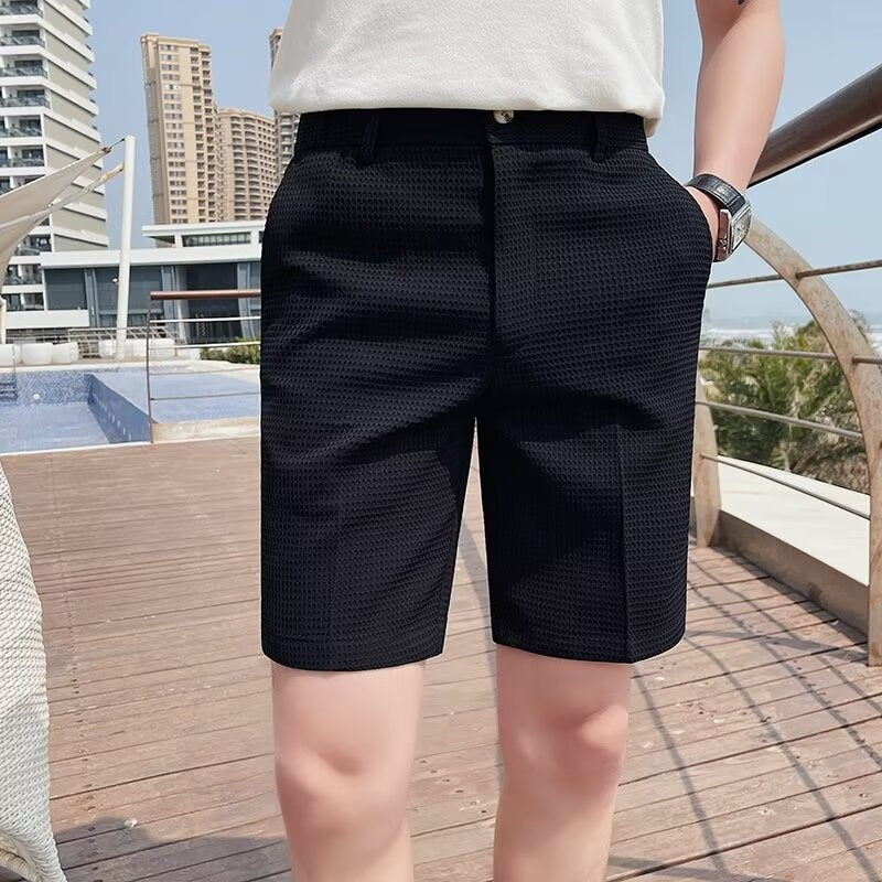 Shorts sur mesure pour hommes - Coupe slim - Longueur genou - Patte de boutonnage - Passants de ceinture