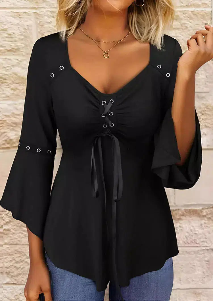 Top noir uni à col en V