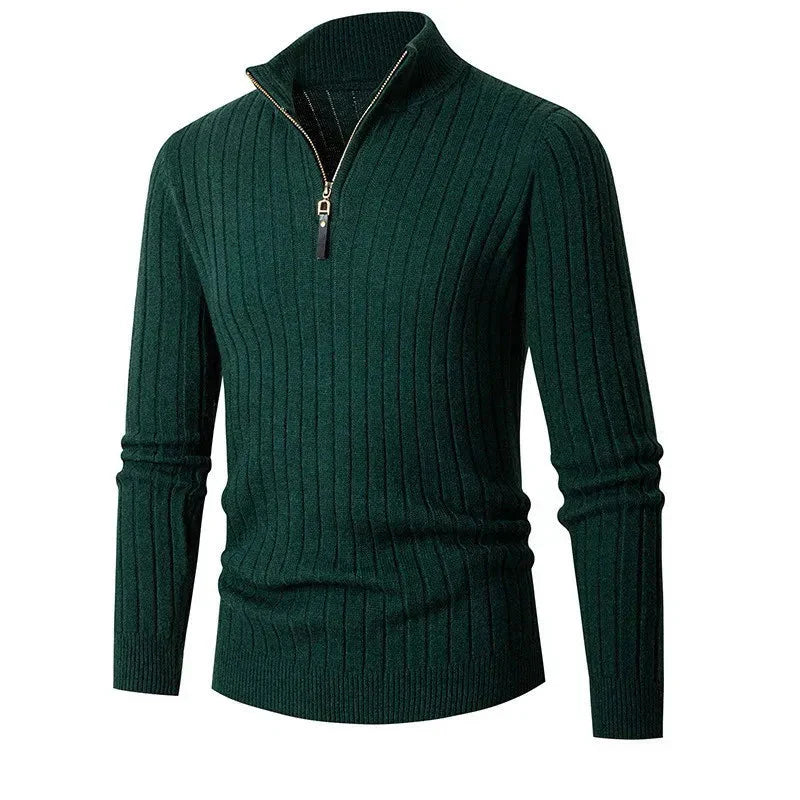 Pullover - High Collar Made of Spun Fiber Blend with Half Zipper for Adjustable Fit