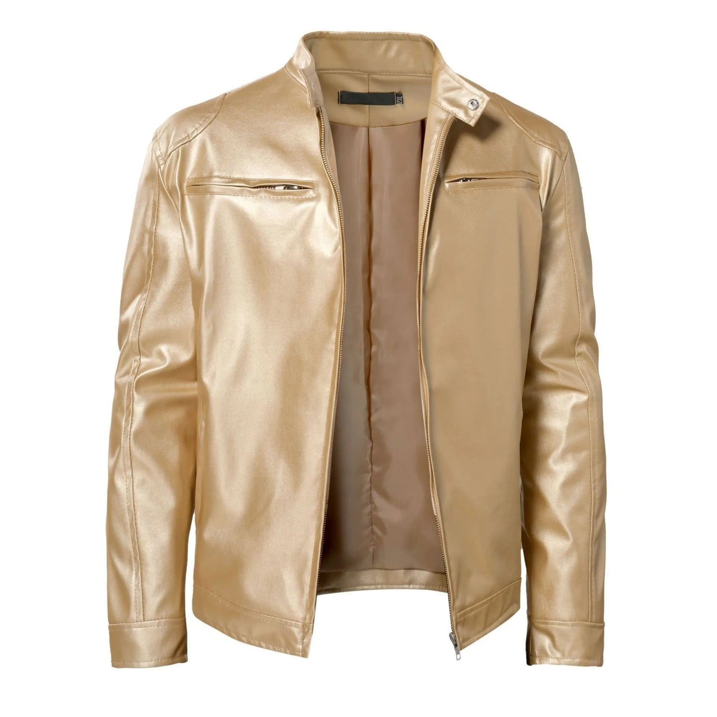 Brodie PU leather jacket with stand collar