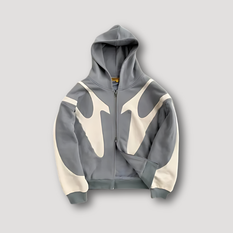 Men's Trendy Hoodie with Flame Pattern and Zipper
