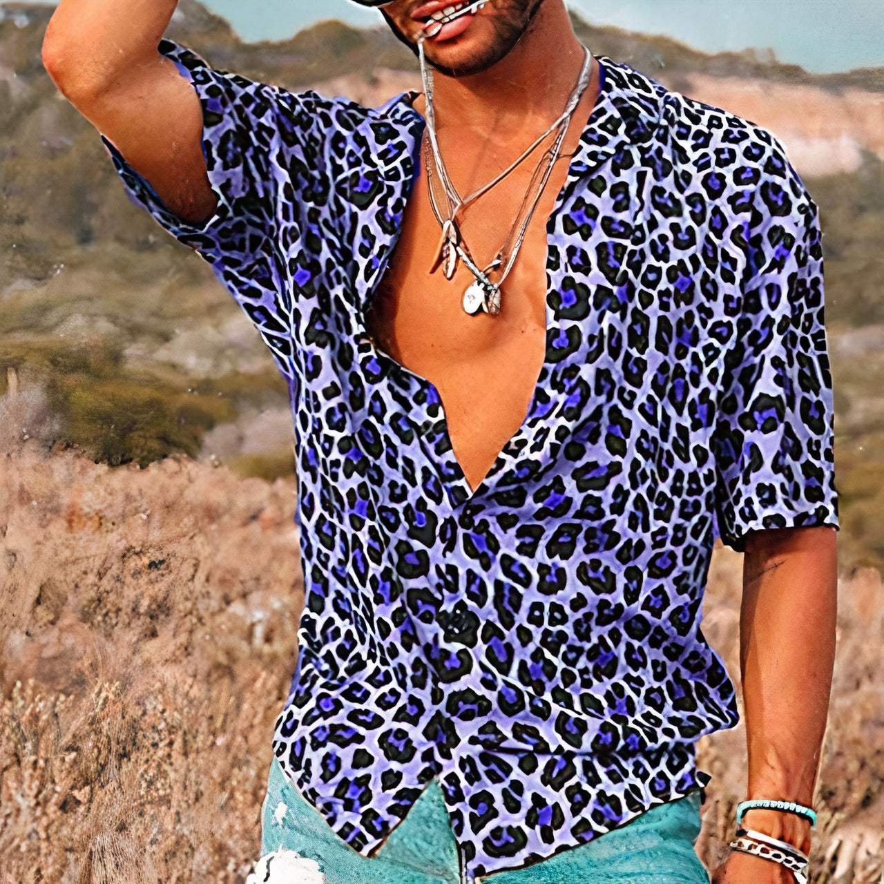 Men's Leopard Print Summer Shirt - Merium