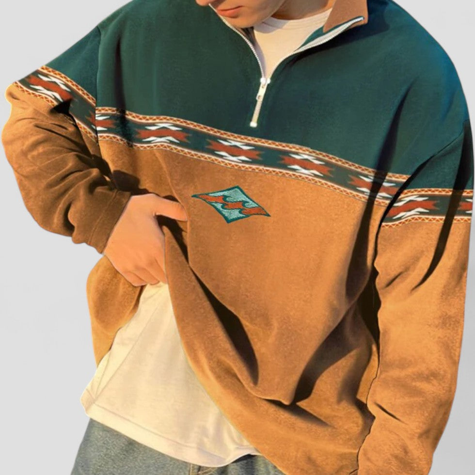 Men's Half-Zip Sweatshirt with Contrast Sleeves