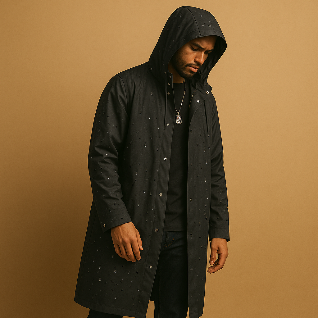 Imperméable long pour hommes avec capuche - Veste d'extérieur doublée