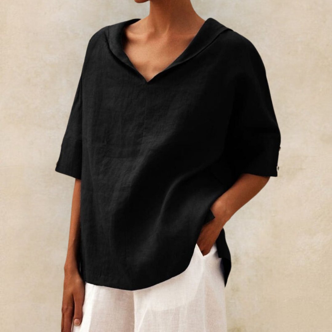 Chemise décontractée en lin avec col en V pour femmes - Blouse à coupe décontractée pour tous les jours