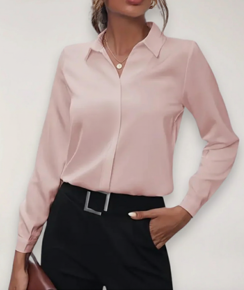 Women's Tailored Blouse with Button Placket for Office Outfits
