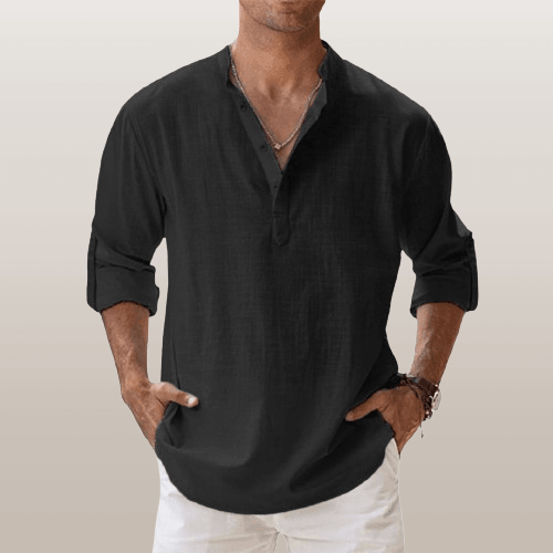 Coupe décontractée – Henley en lin pour homme