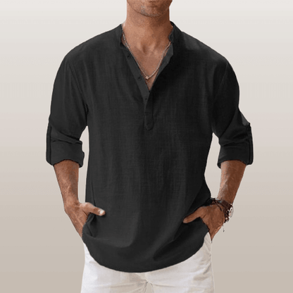 Coupe décontractée – Henley en lin pour homme