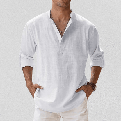 Coupe décontractée – Henley en lin pour homme