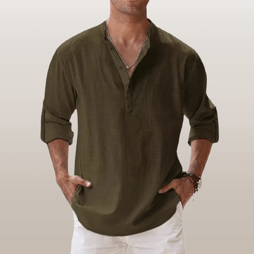 Coupe décontractée – Henley en lin pour homme