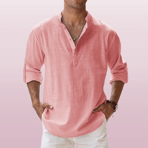 Coupe décontractée – Henley en lin pour homme