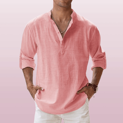 Coupe décontractée – Henley en lin pour homme