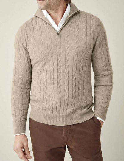 Stylish Cable-Knit Sweater with Zipper