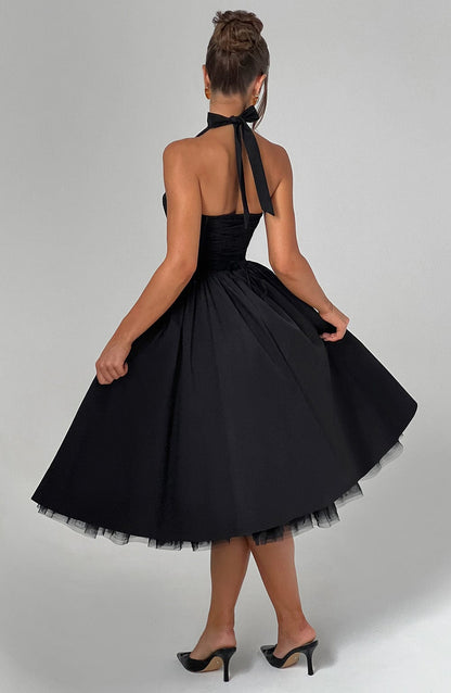 Robe midi élégante en ligne A avec col licou pour femme