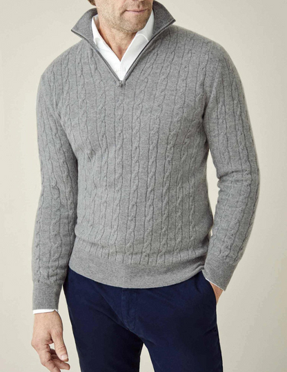 Stylish Cable-Knit Sweater with Zipper