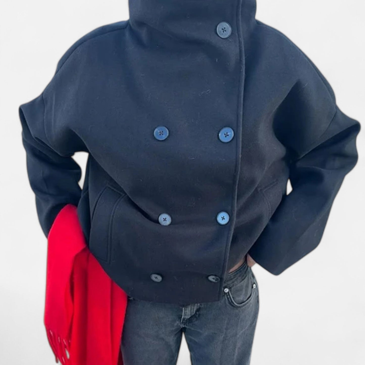 Manteau court femme col montant chic