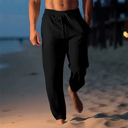 Pantalon en lin pour hommes – Coupe droite – Taille mi-haute, essentiel d'été