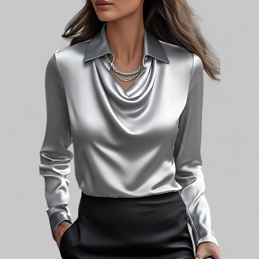 Blouse en satin élégante pour femme avec décolleté en cascade