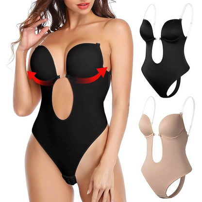 Backless body shaper with deep V-neck for seamless elegance
