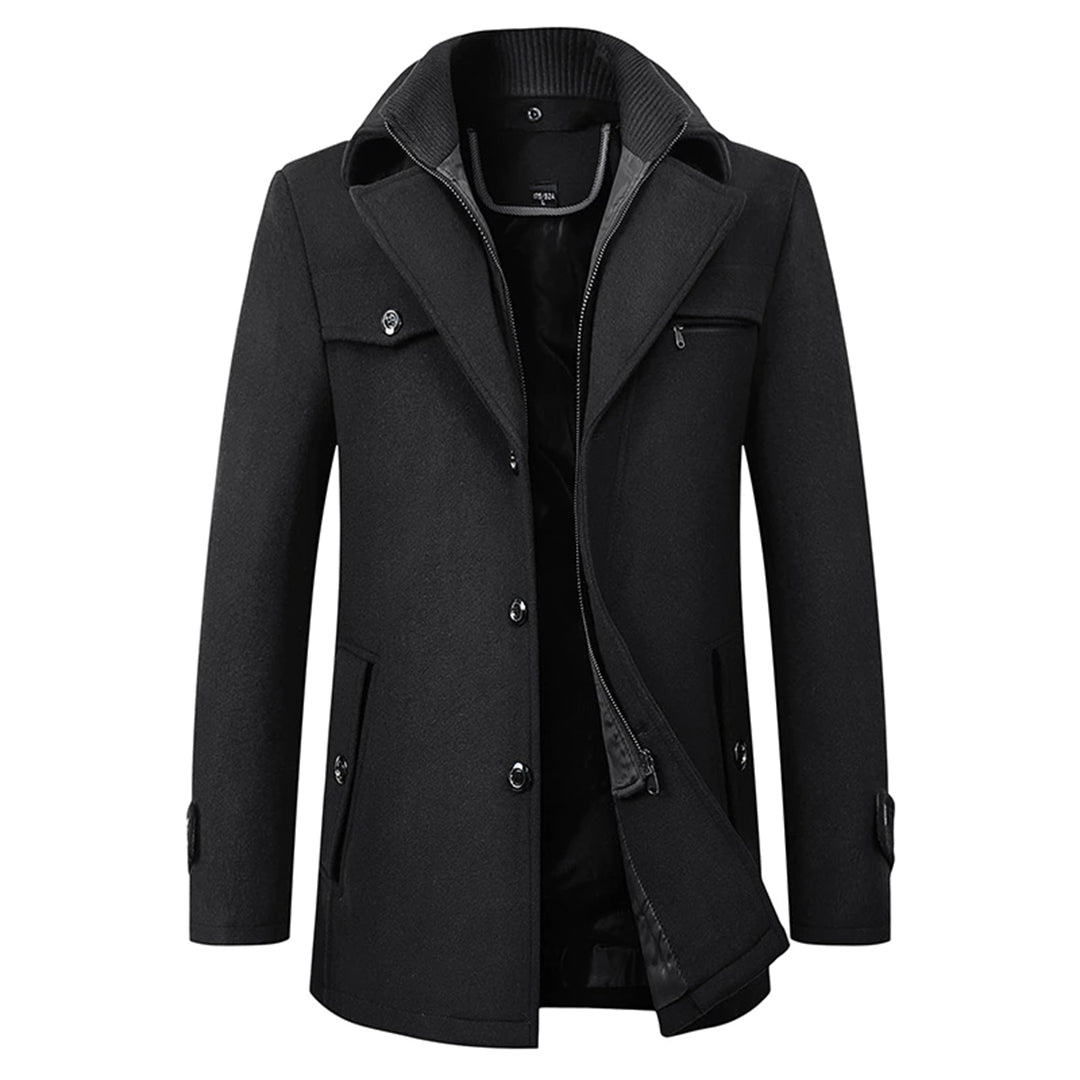 Herrenmantel Slim Fit Langer Mantel mit hohem Kragen | Elegant und warm Wintermantel