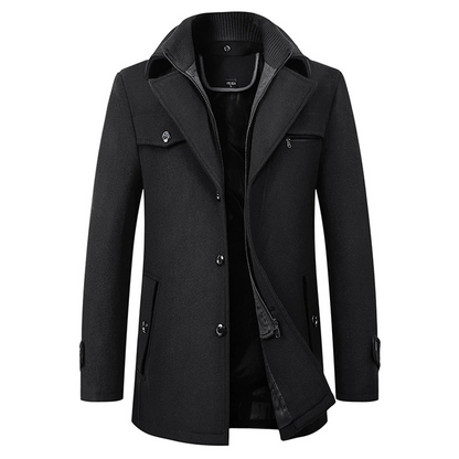Herrenmantel Slim Fit Langer Mantel mit hohem Kragen | Elegant und warm Wintermantel