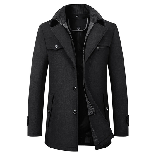 Men's slim fit long coat with high collar | Elegant and warm winter coat