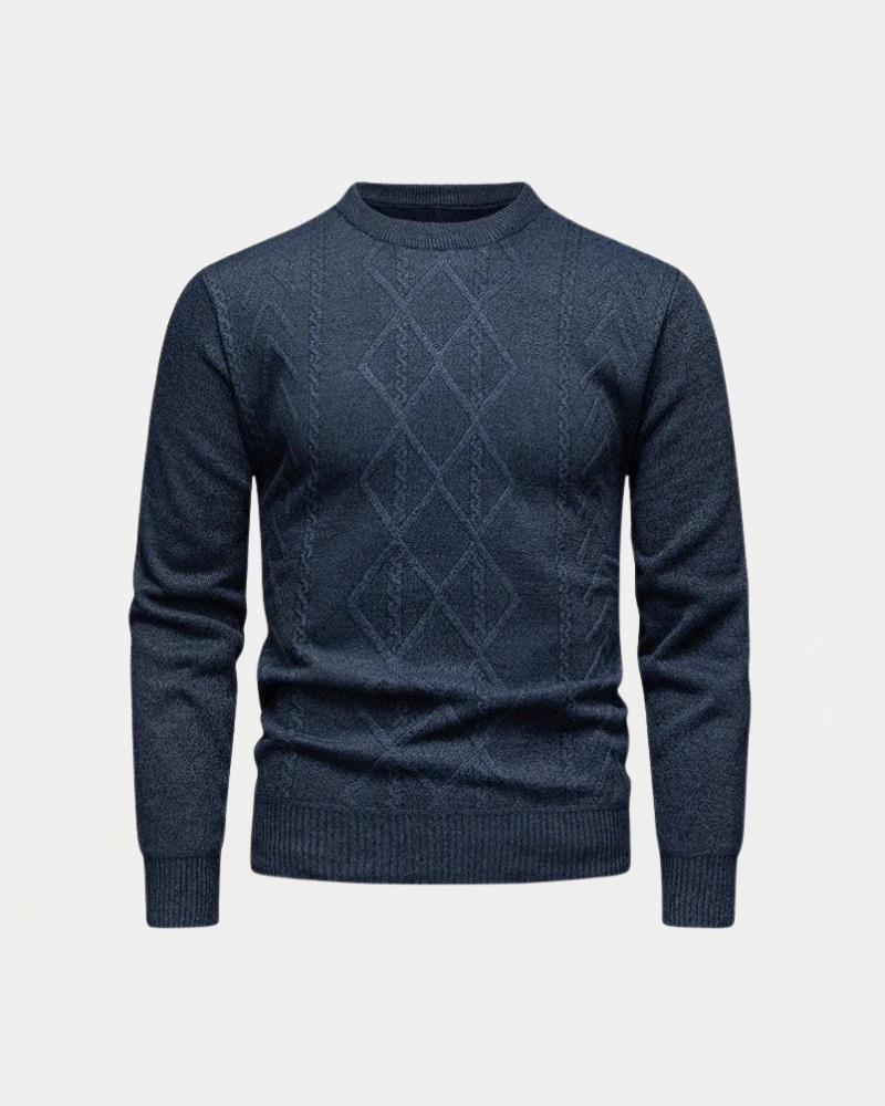 Men's Knit Sweater with Round Neck and Diamond Pattern