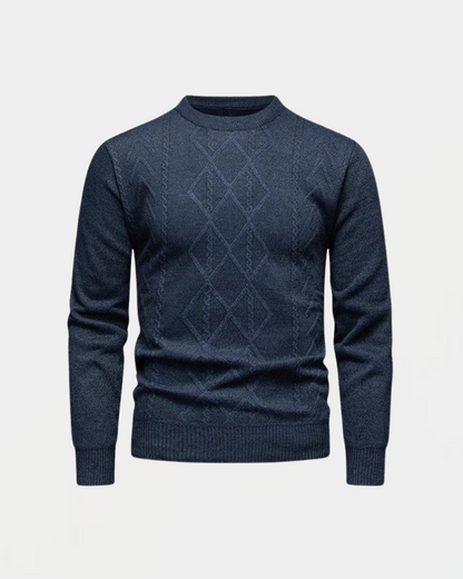 Men's Knit Sweater with Round Neck and Diamond Pattern