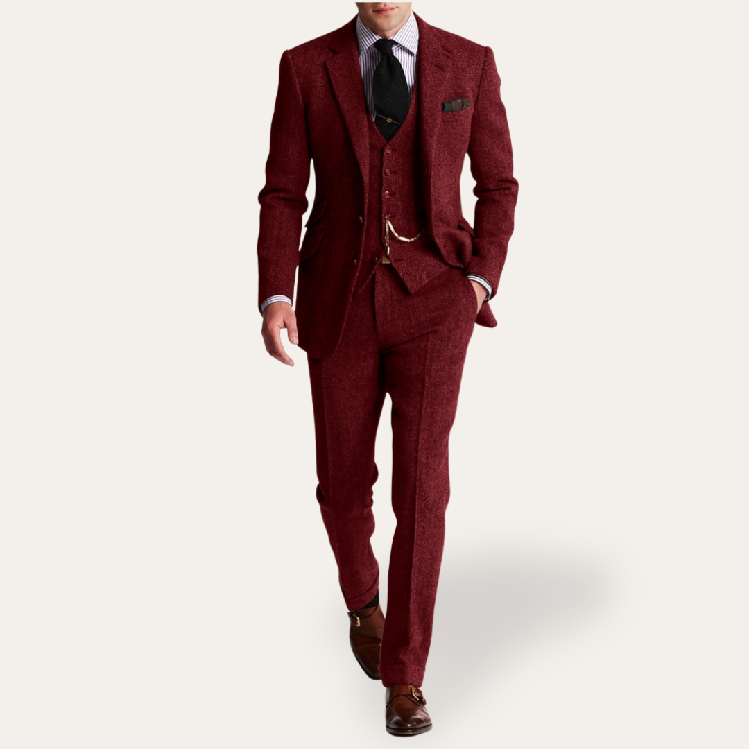 Costume tweed homme 3 pièces slim fit business festif
