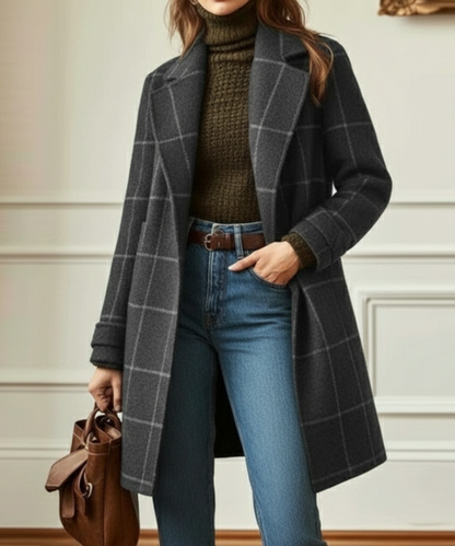 Manteau en laine à motif à carreaux avec col à revers