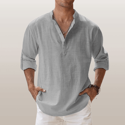 Coupe décontractée – Henley en lin pour homme