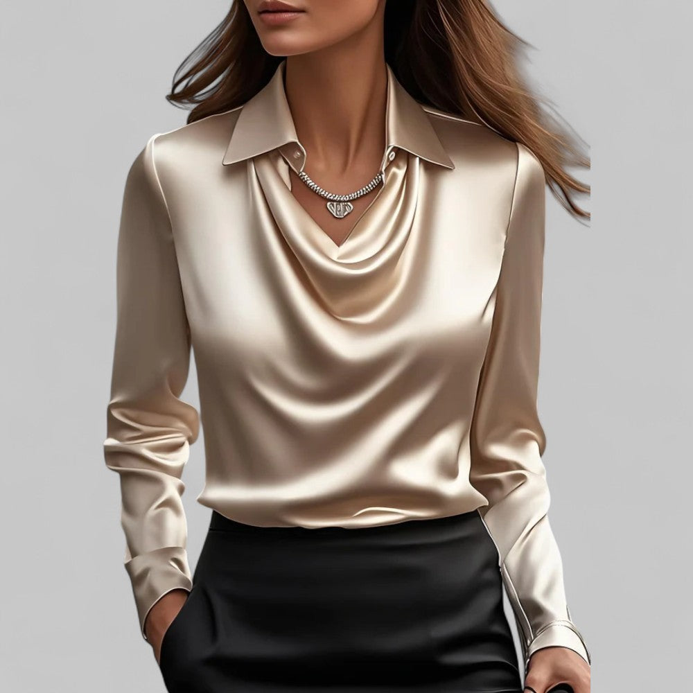 Blouse en satin élégante pour femme avec décolleté en cascade