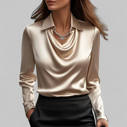 Blouse en satin élégante pour femme avec décolleté en cascade