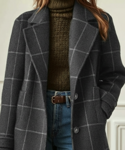 Manteau en laine à motif à carreaux avec col à revers