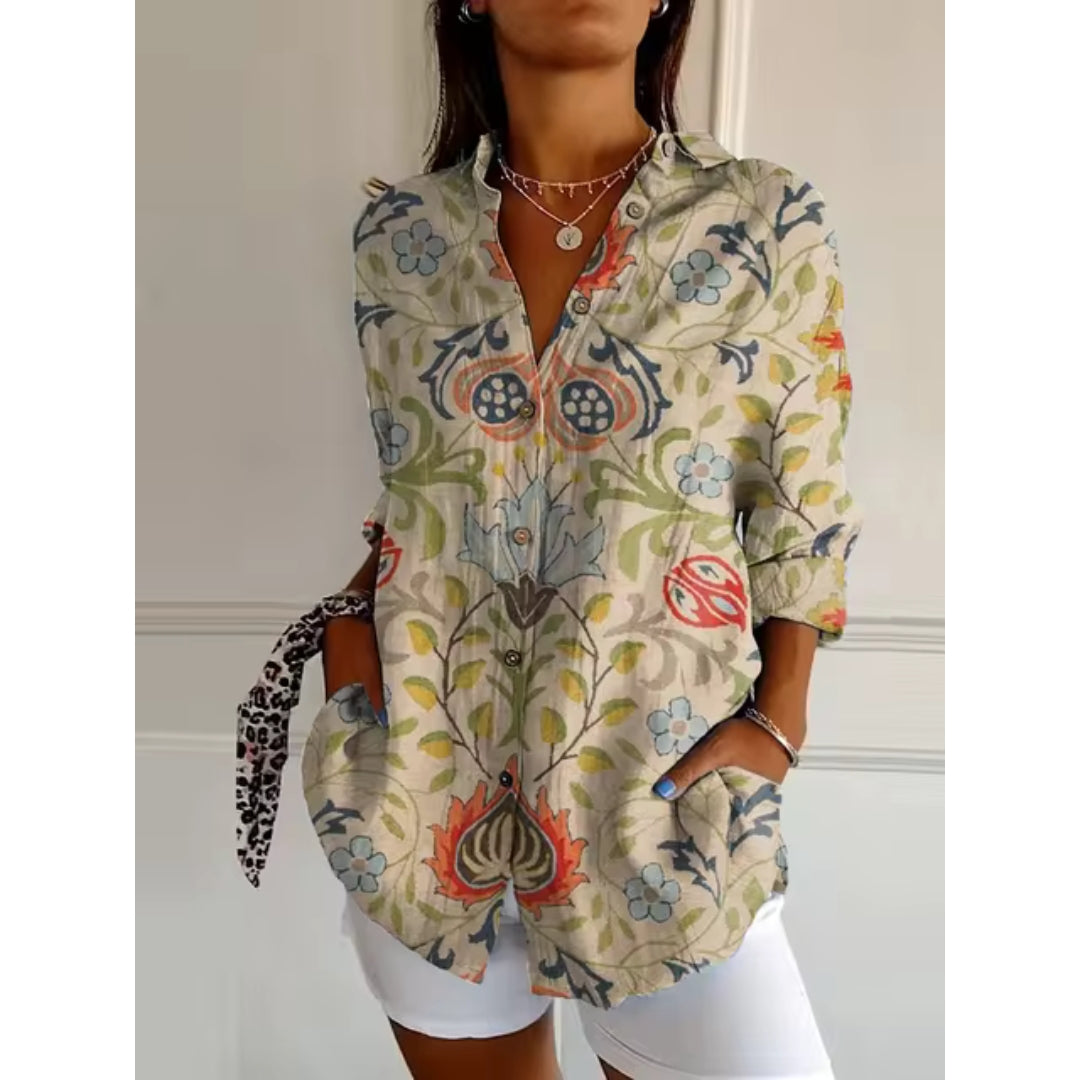 Floral Blouse with Buttons for Women