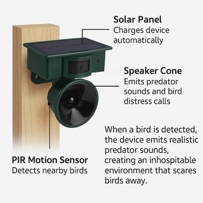 Dispositif intelligent de dissuasion solaire contre les oiseaux avec détecteur de mouvement