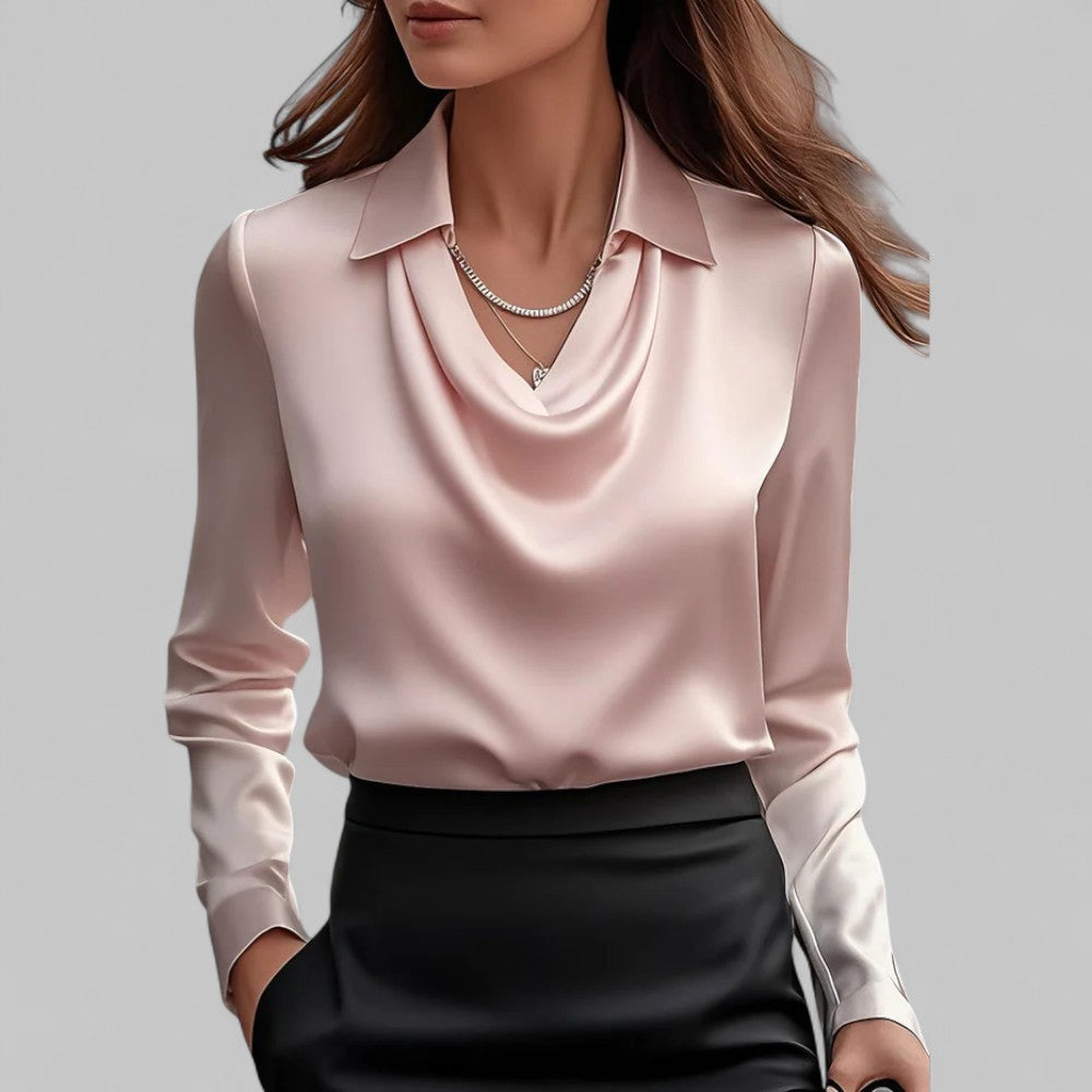 Blouse en satin élégante pour femme avec décolleté en cascade