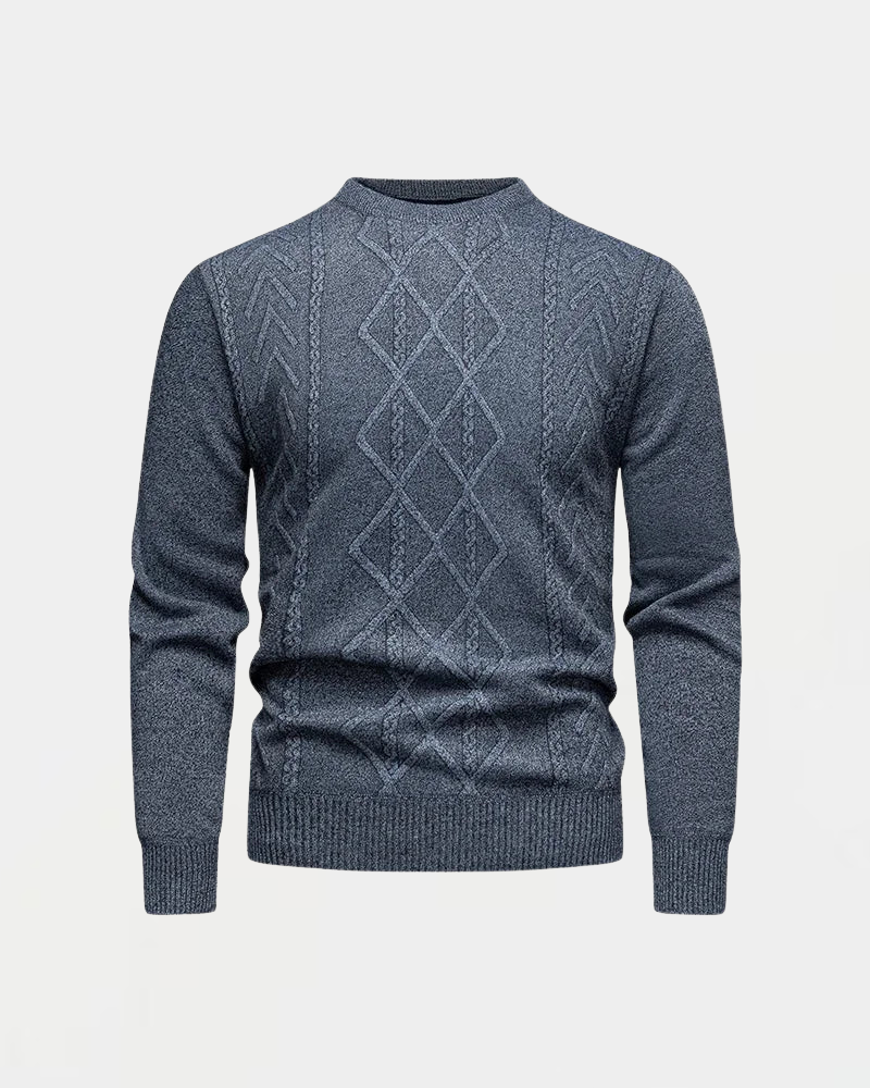 Men's Knit Sweater with Round Neck and Diamond Pattern