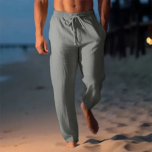 Pantalon en lin pour hommes – Coupe droite – Taille mi-haute, essentiel d'été