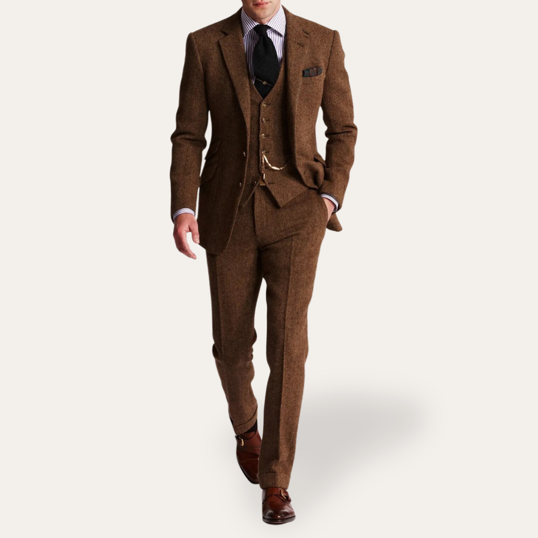 Costume tweed homme 3 pièces slim fit business festif