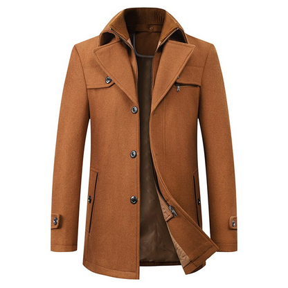 Herrenmantel Slim Fit Langer Mantel mit hohem Kragen | Elegant und warm Wintermantel