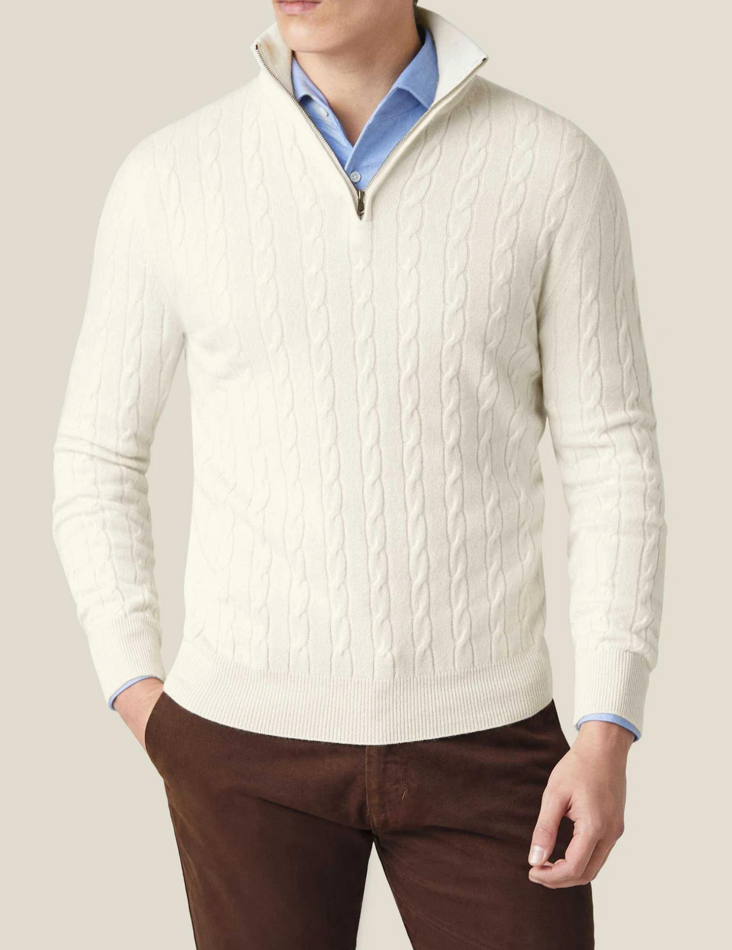 Stylish Cable-Knit Sweater with Zipper