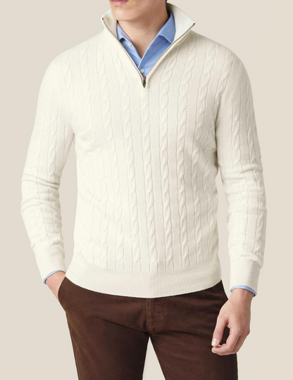 Stylish Cable-Knit Sweater with Zipper