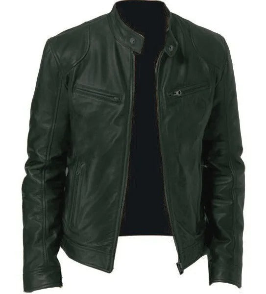 Brodie PU leather jacket with stand collar