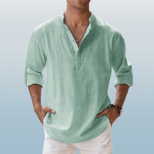 Coupe décontractée – Henley en lin pour homme