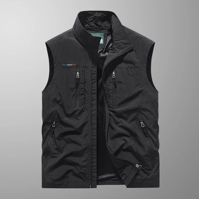 Gilet sans manches homme avec fermeture éclair et col montant Veste d'extérieur