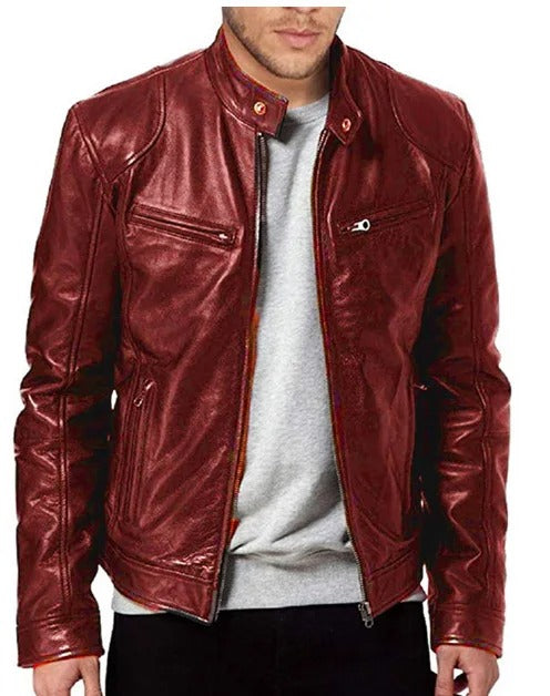 Brodie PU leather jacket with stand collar